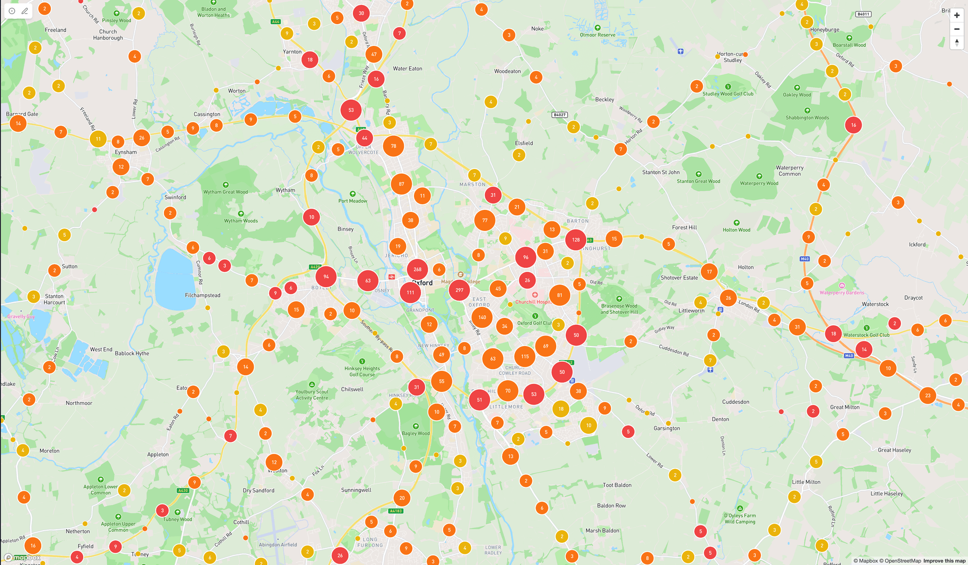 RSAT map showing collision clusters colour-coded by severity