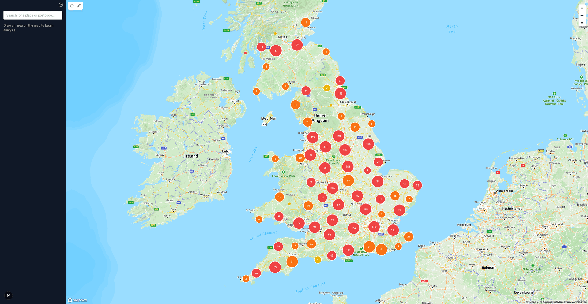 RSAT map showing collision clusters across England and Wales