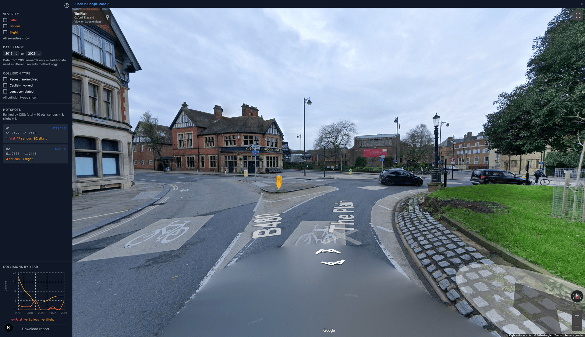 Google Street View of a collision location